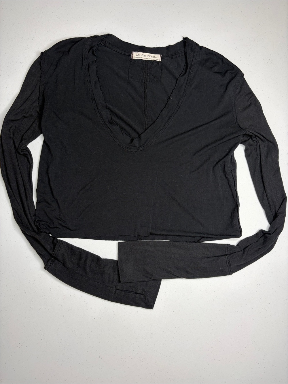 Free People We The Free Long Sleeve Crop Top Black XS